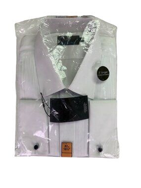 Marks & Spencer Mens White Long-Sleeveg Pleated Dress Shirt Size 47cm 18½”
